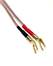 Load image into Gallery viewer, Van Damme Hi-Fi Series LC-OFC 2x4mm Speaker Cables 2x2.5m - Terminated Spade-RCA
